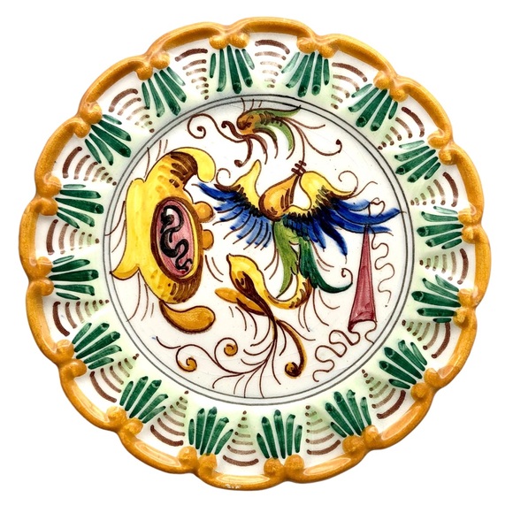 Antique Italian Majolica Wall Plates Renaissance Raffaellesco Dragons Italy 3pcs - Picture 10 of 14